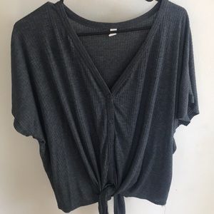 Gray sleeve button up shirt that Ties.